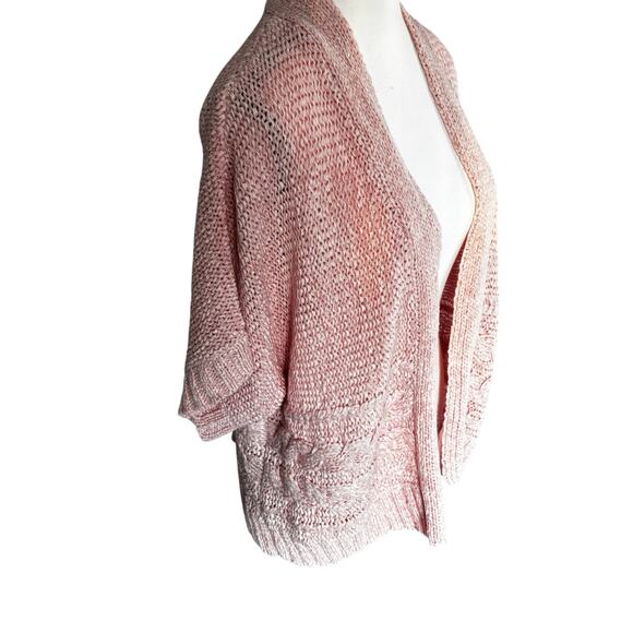 Chico's Cardigan Womens Size 2 Large Open Knit Short Dolman Sleeve Pink Sweater - Picture 6 of 11